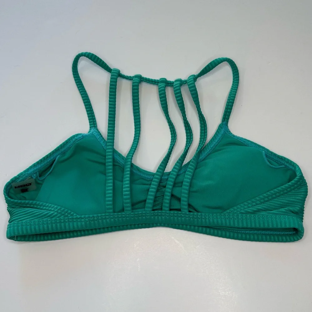 RSQ Bralette Bikini Set Green Striped Textured Strappy Girls Size 10
